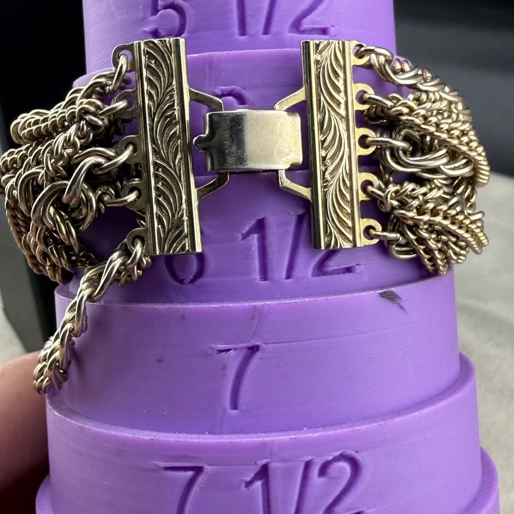 Vintage Kramer Bracelet Gold Tone Layered Multi Strand Chain 7